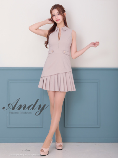 Andy ベージュ フリルドレス　サイズS XSサイズあり【ANDY/アンディ】バイカラー/ フロントジップ