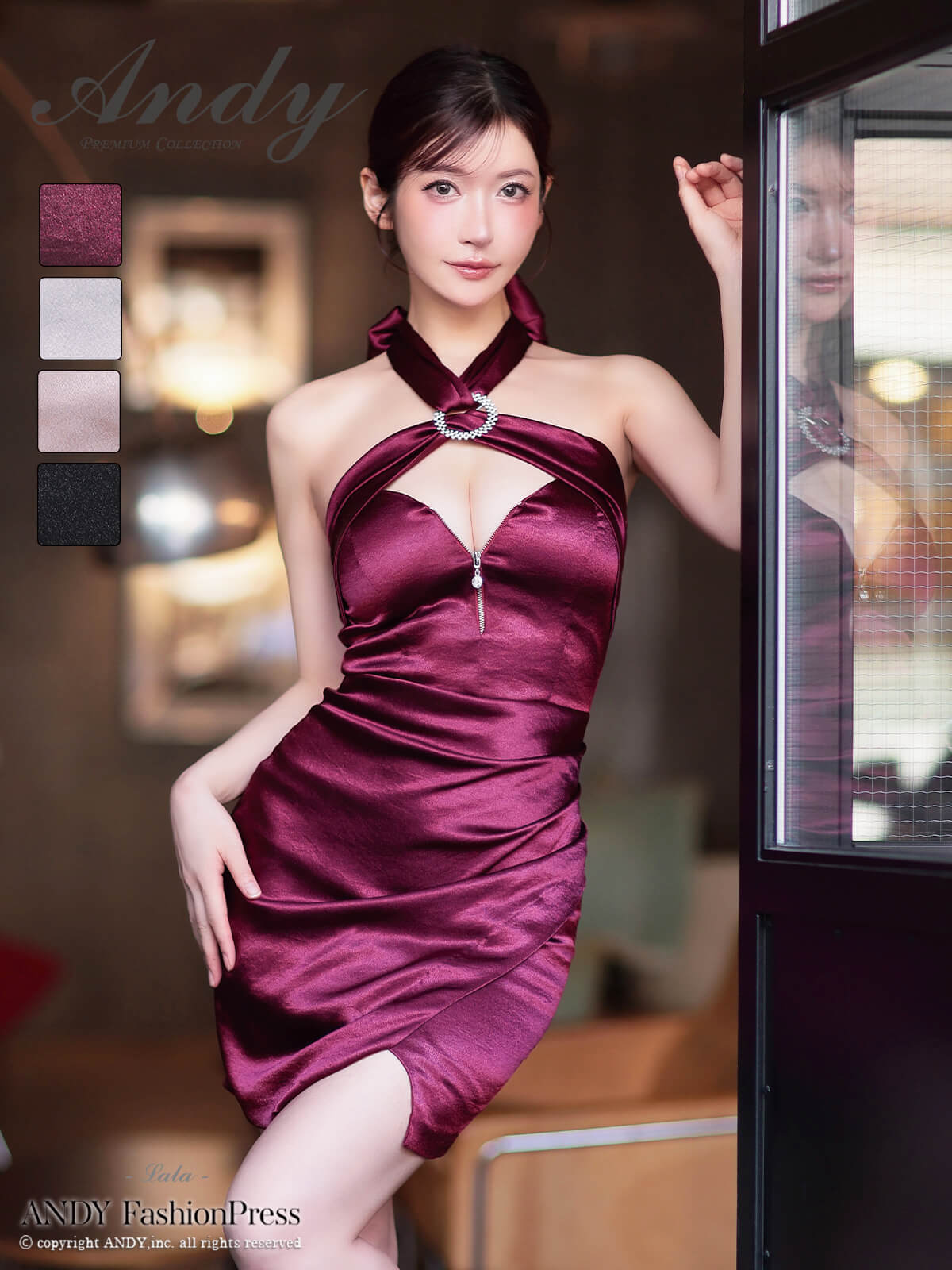 andy ドレス　s XSサイズあり【ANDY/アンディ】ワンカラー/ 襟付き/ 袖あり/ 七